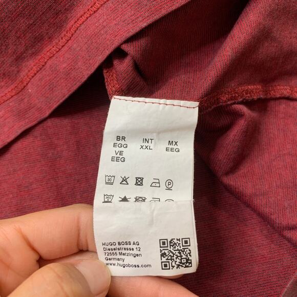 Hugo Boss Shirt Mens 2XL Ruby Red Cotton Regular Fit Mercerized Striped Crew Tee - Picture 6 of 10